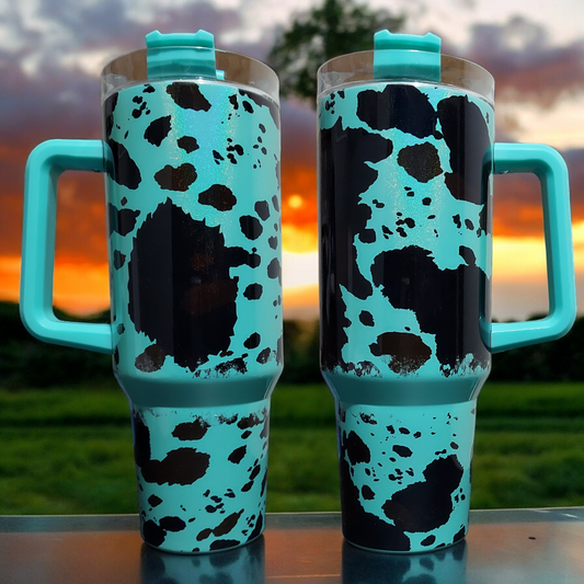 40 oz. Teal Cowprint